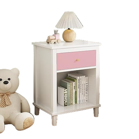 Nightstand with Drawer for Kids, Adults, Wood Bed Side