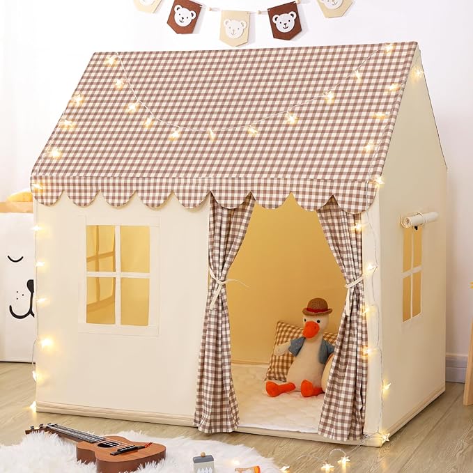 Kids Play Tent Indoor: Clubhouse Tent for Kids with Roll-up Door and Windows