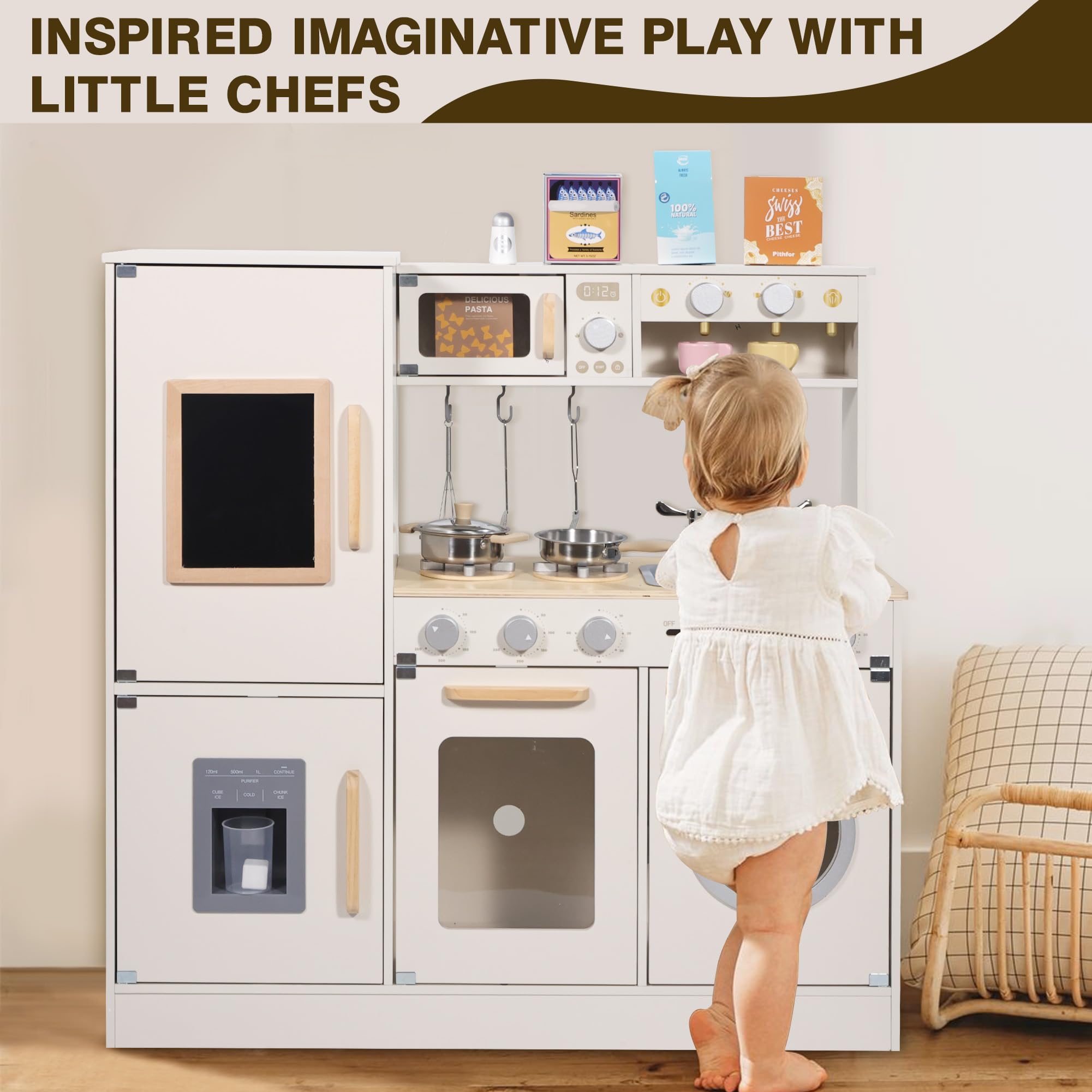 Wooden Kitchen Playset with Accessories for Kids and Toddlers