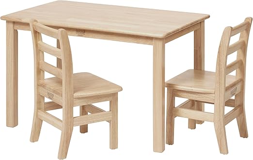Kids Rectangular Wood Table and 12in Chair Set, 24in x 36in, Kids Furniture, Natural