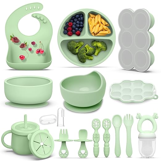 16 Pack Silicone Baby Feeding Set, BPA-Free Baby LED Weaning Supplies