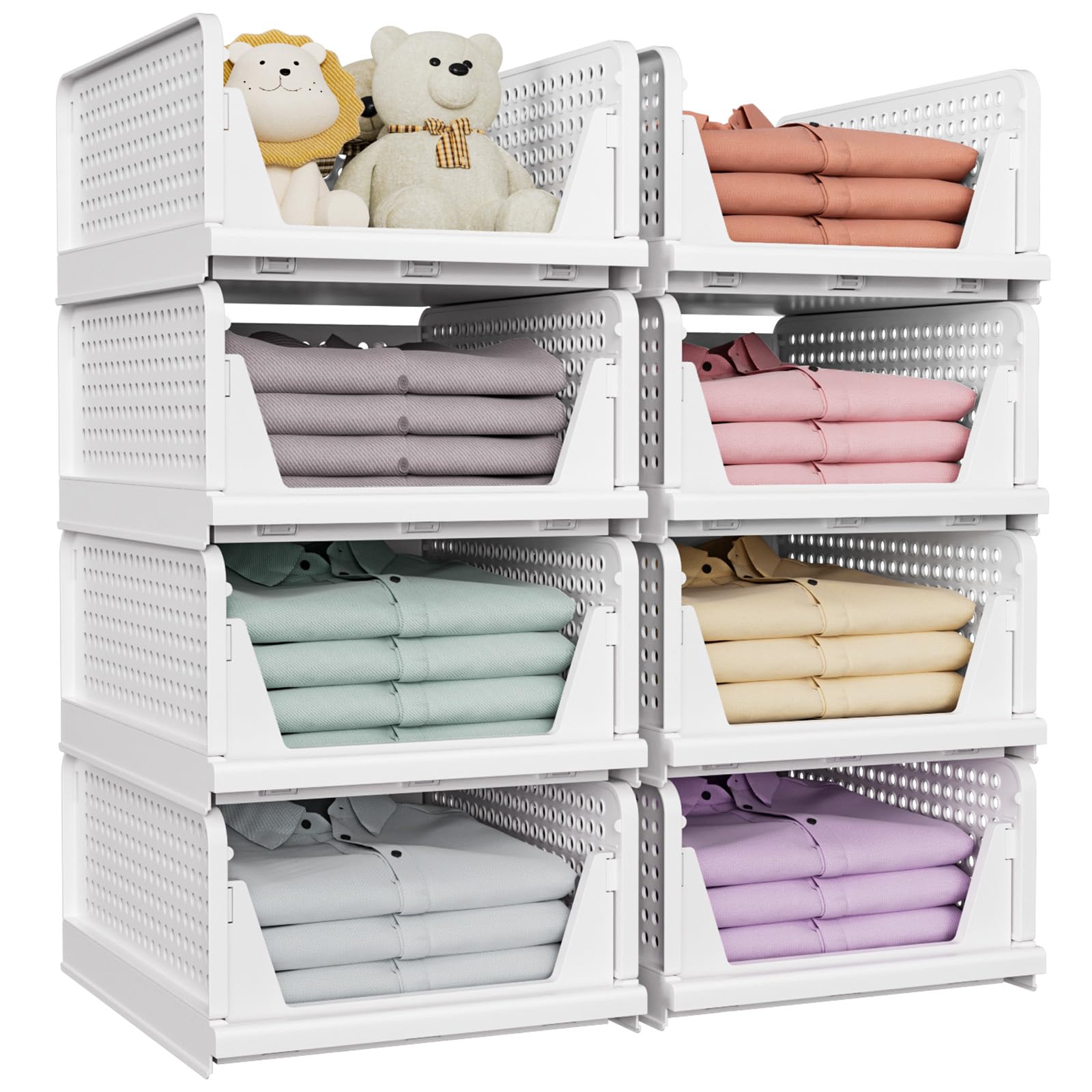 Stackable Closet Storage Basket - 5 Pack Foldable Organizer Bins