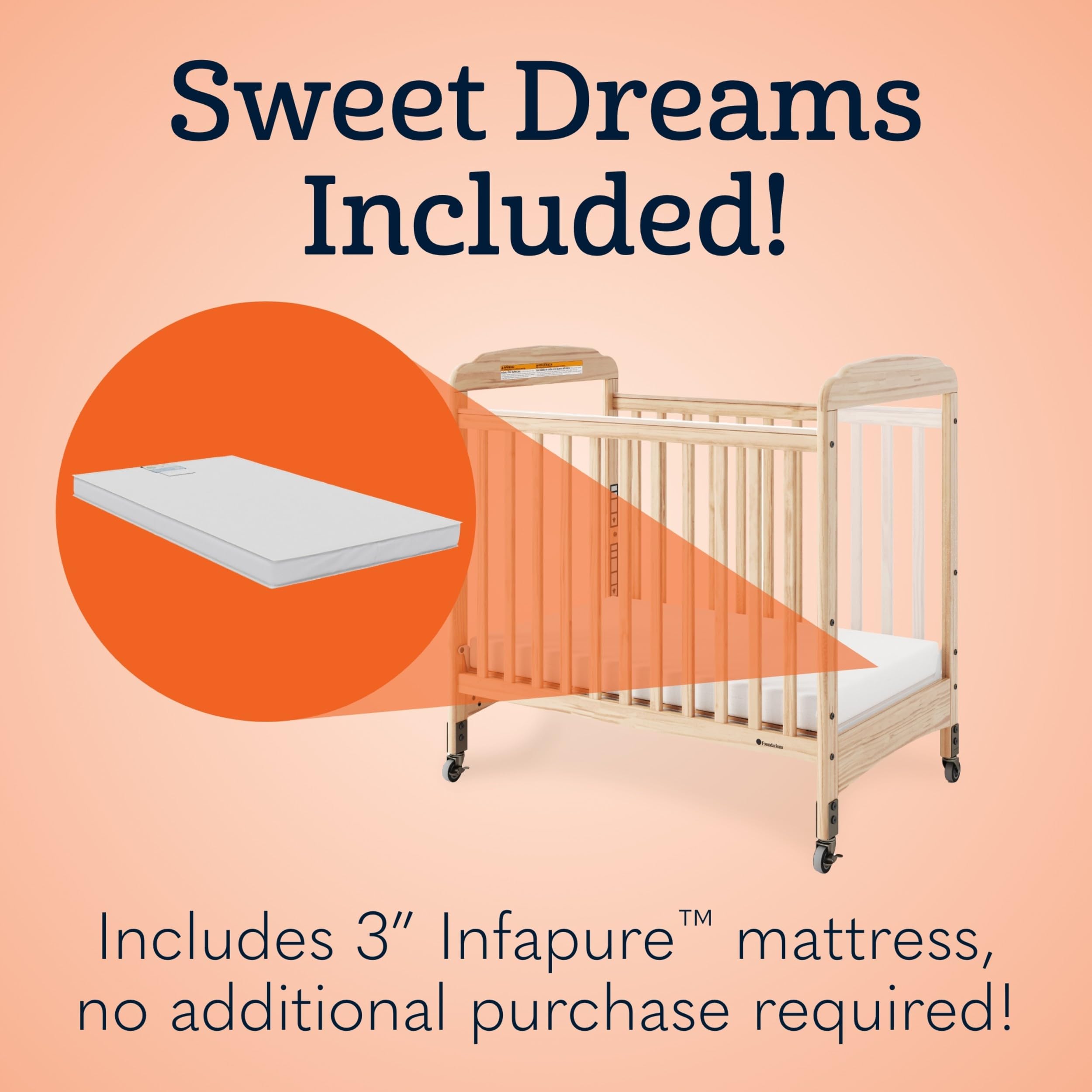 Compact Clearview Daycare Crib with Foam Mattress