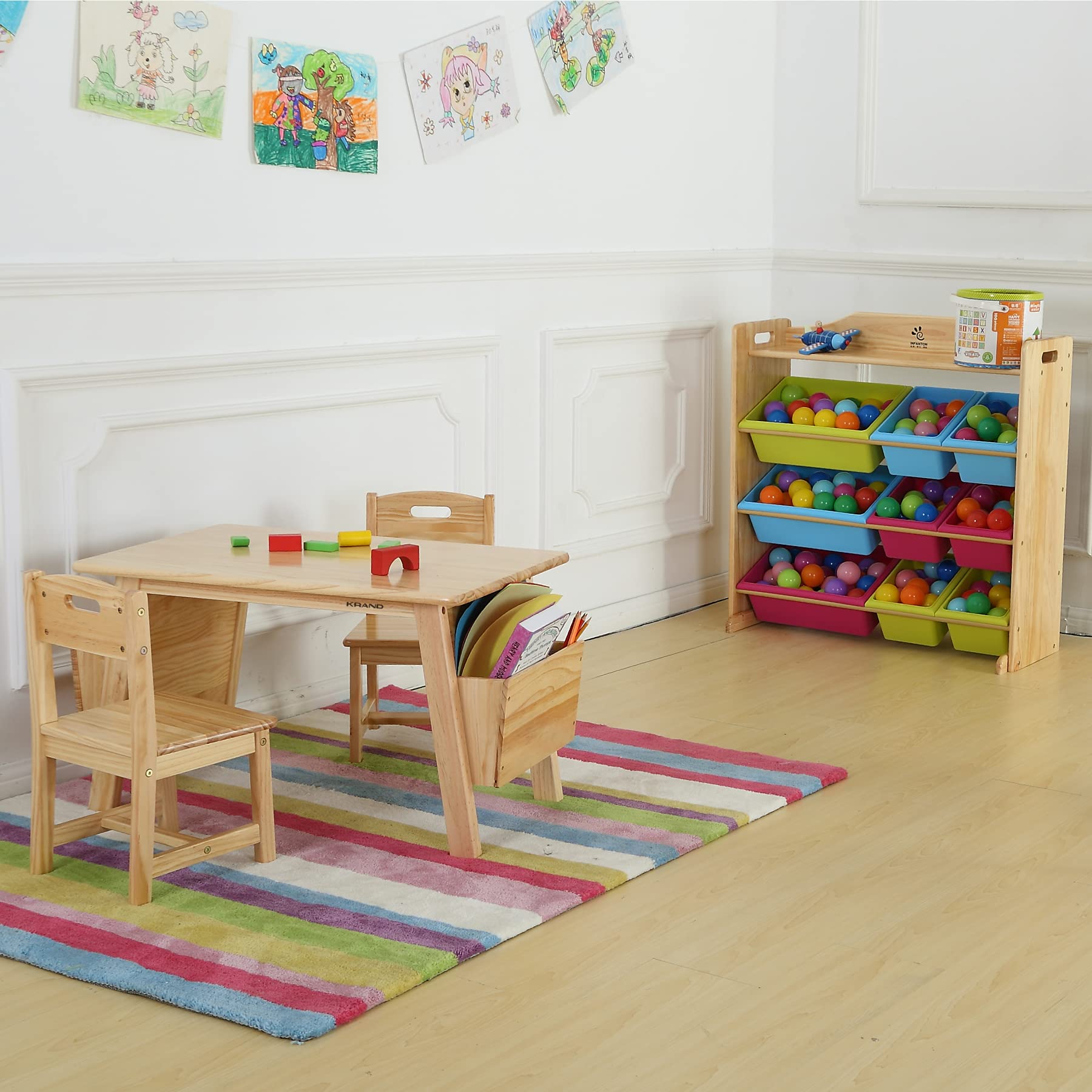 Wood Table and 2 Chair Set with Storage Desk and Chair Set