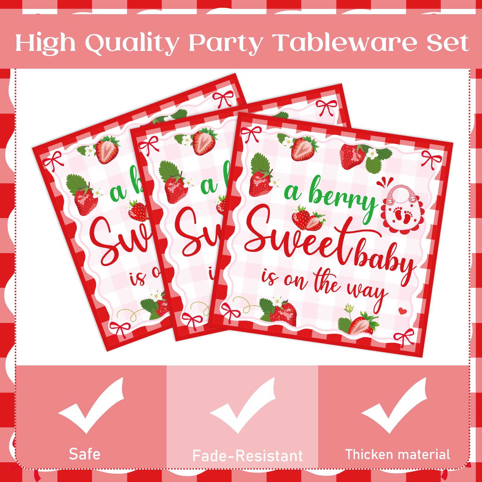 VorkiVecKi Strawberry Baby Shower Decorations - 96 Pcs Pink A Berry Sweet Baby Is on The Way Plates Napkins Supplies for Girls Gender Reveal Party Disposable Shortcake Tableware Sets Serves 24 Guests
