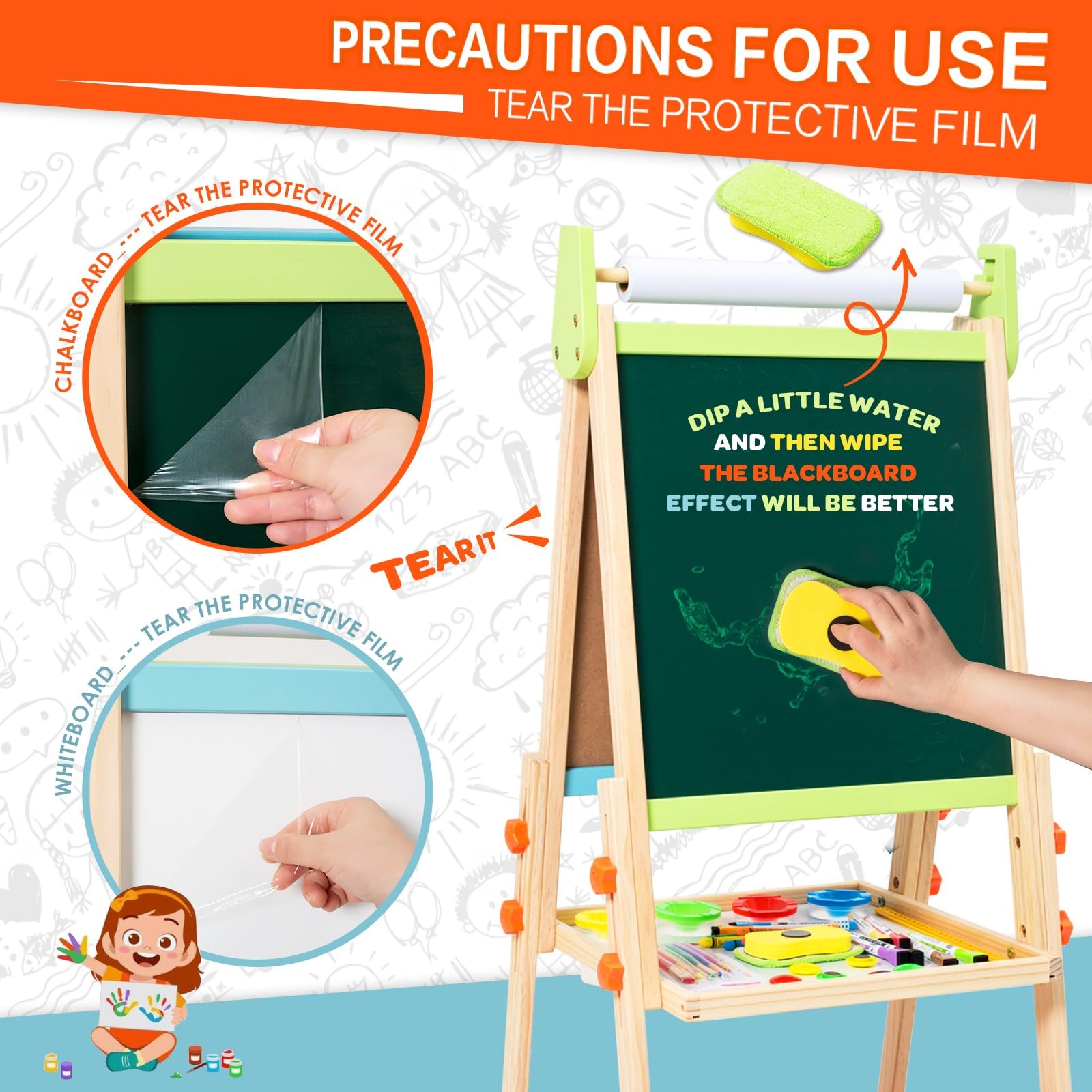 Double Sided Wooden Art Easel for Kids