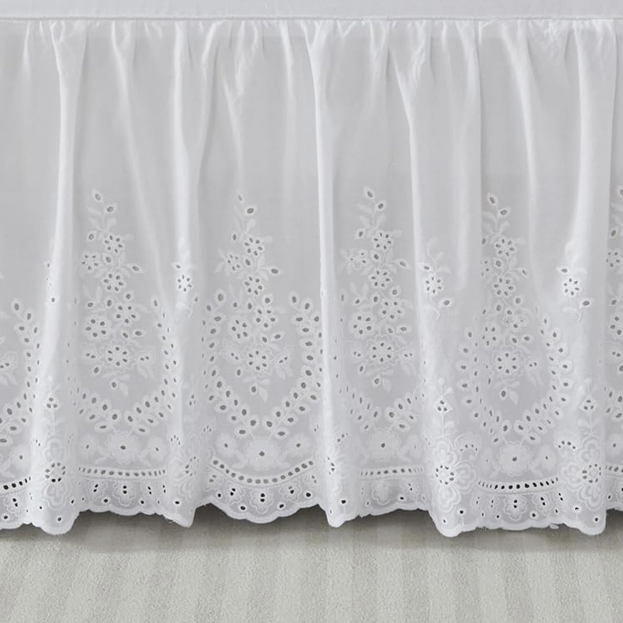 Cotton Lace Crib Bed Skirt with Scalloped Eyelet Ruffles