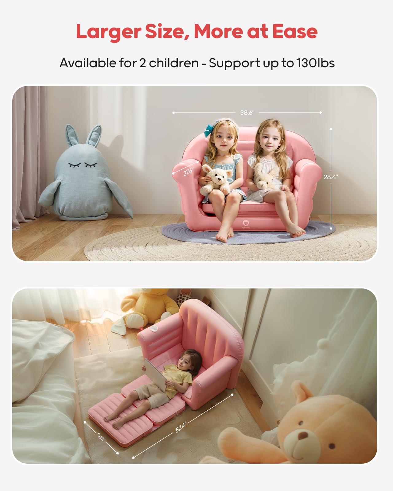 Inflatable Toddler Couch 2-in-1 Convertible Sleeper Sofa