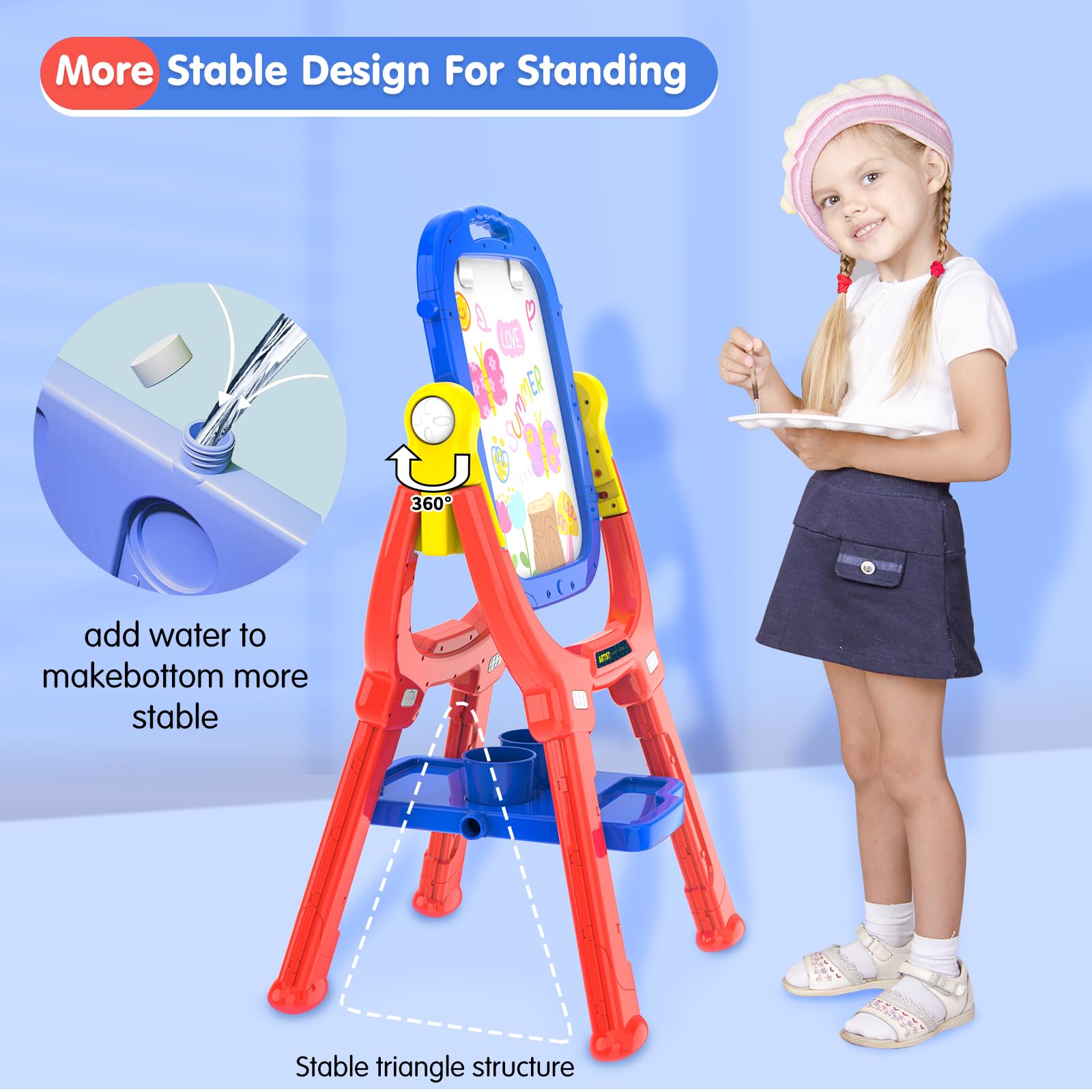 Rotatable Double Sided Adjustable Standing Art Easel with Drawing