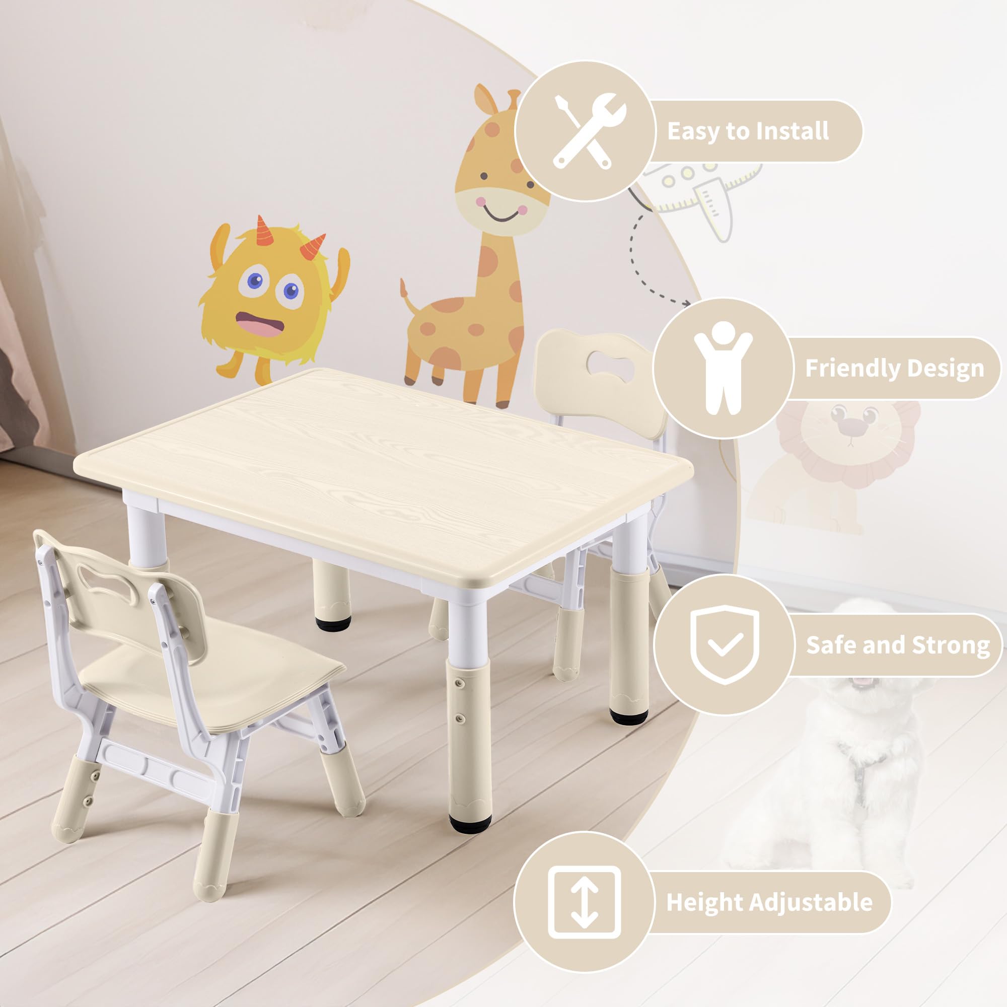 Height Adjustable Kids Chair Set for Ages 2-8