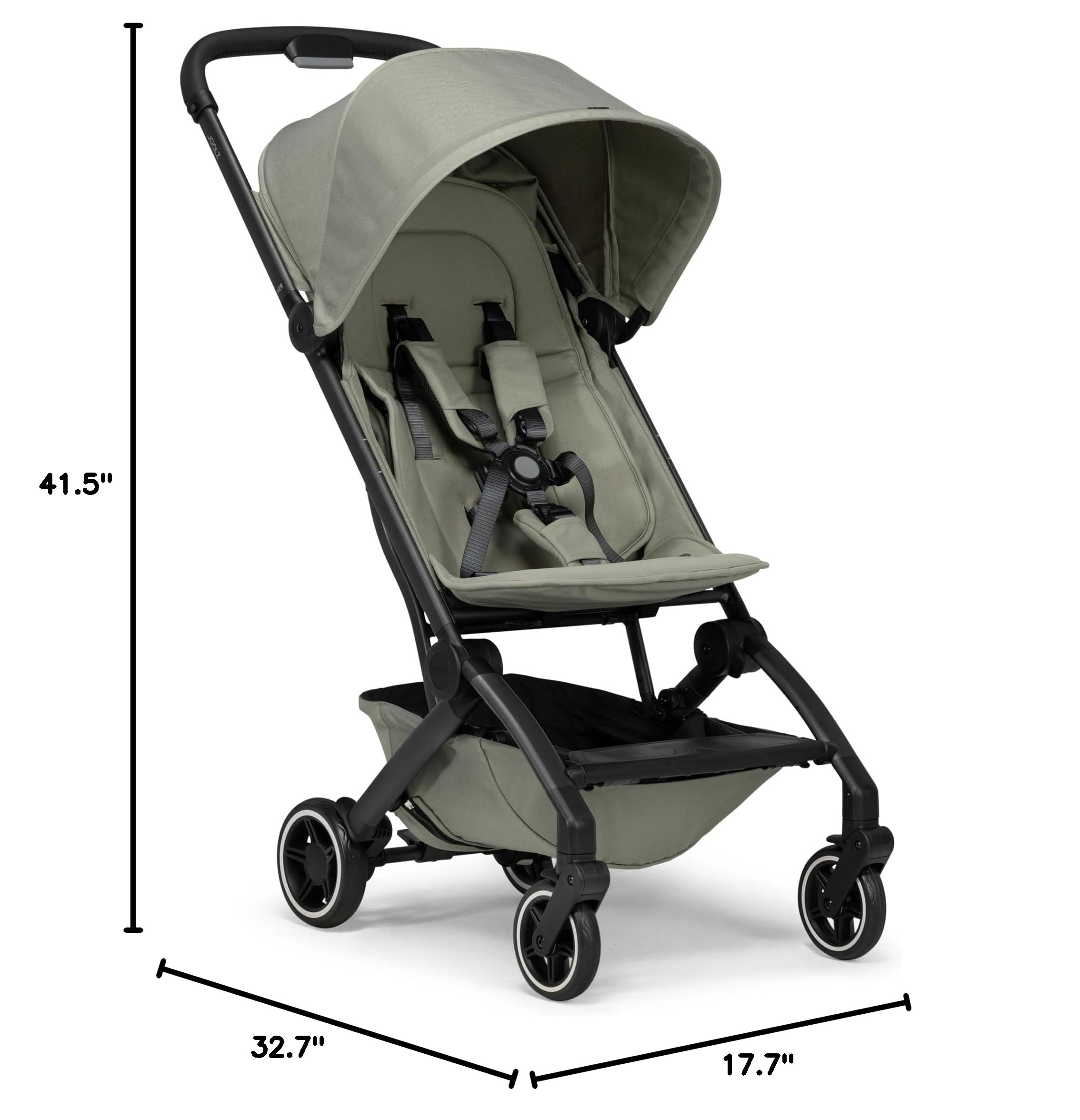 Joolz AER+ Lightweight & Compact Travel Stroller - Portable One-Hand Fold Design - Ergonomic Seat for Infant & Toddler (up to 50 lb) - XXL Sun Hood - Stroller for Airplane -Travel Pouch- Sage Green