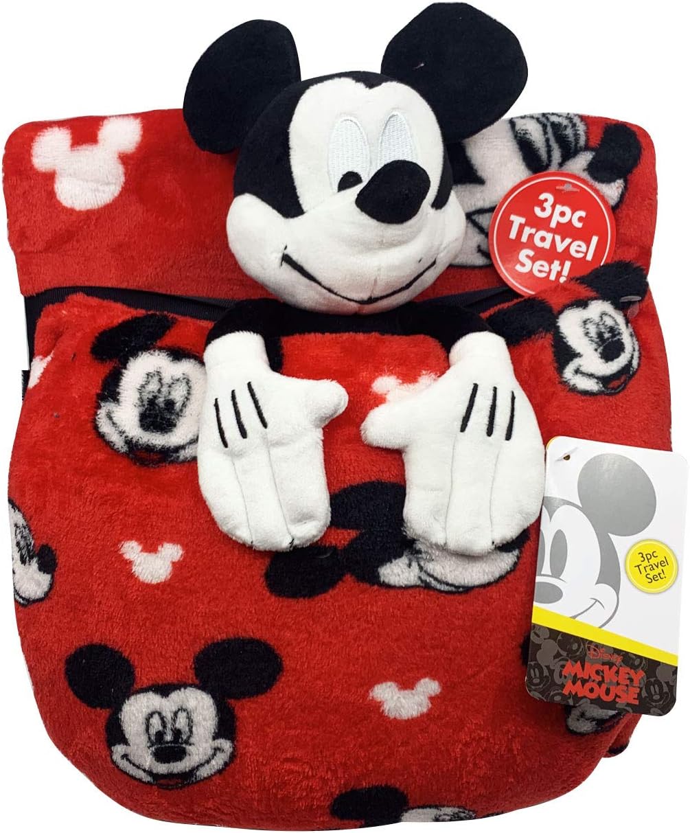 Disney Mickey Mouse Travel Set - 3 Piece Kids Travel Set includes Blanket