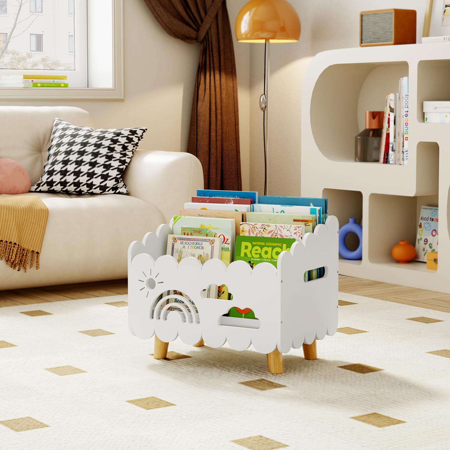 Montessori Kids Bookshelf with Adjustable Dividers