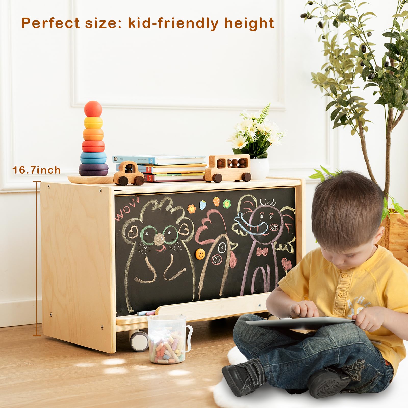 Wooden Toddler Art Easel with Storage