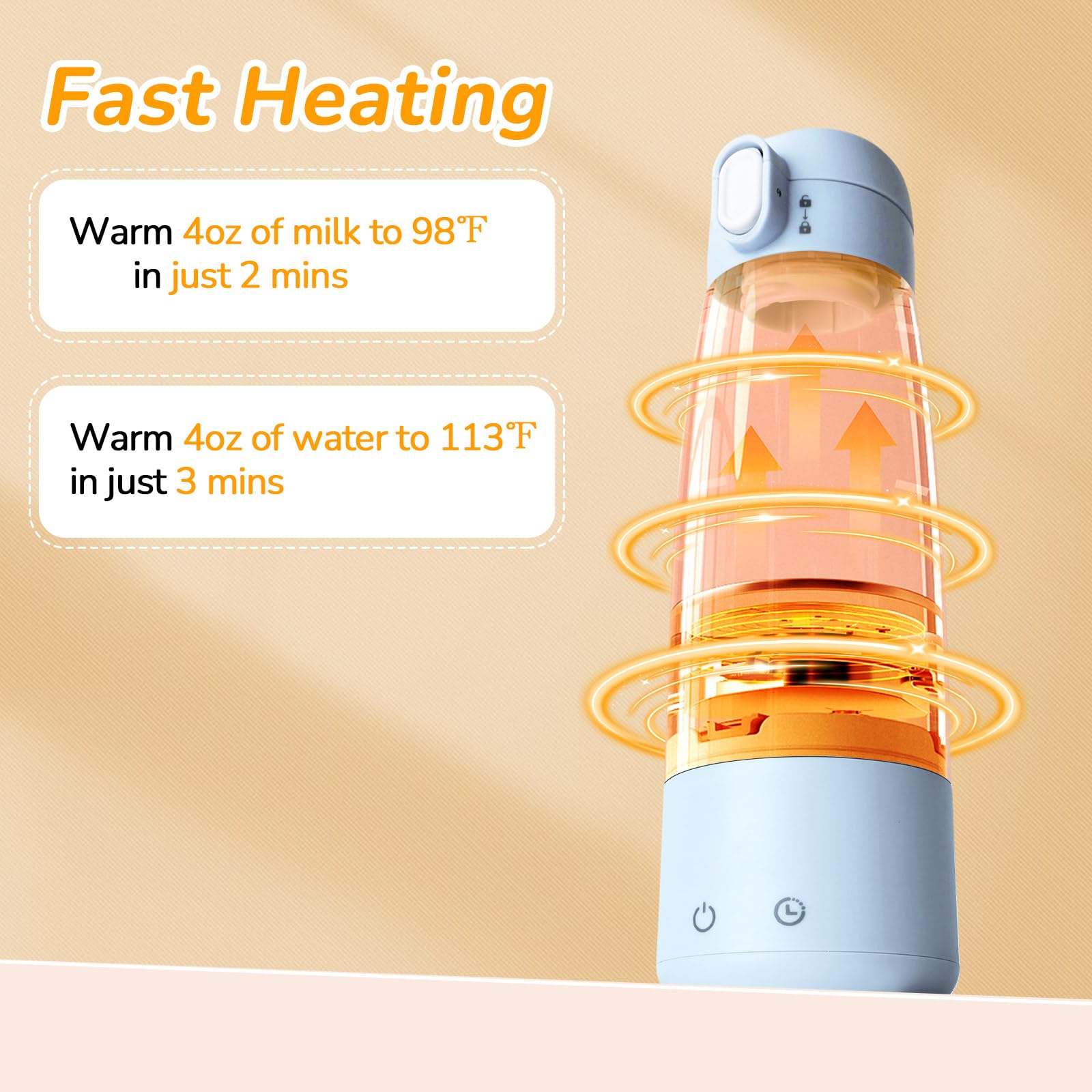 Portable Bottle Warmer for Travel On The Go, 5-Temp Setting with Child Lock