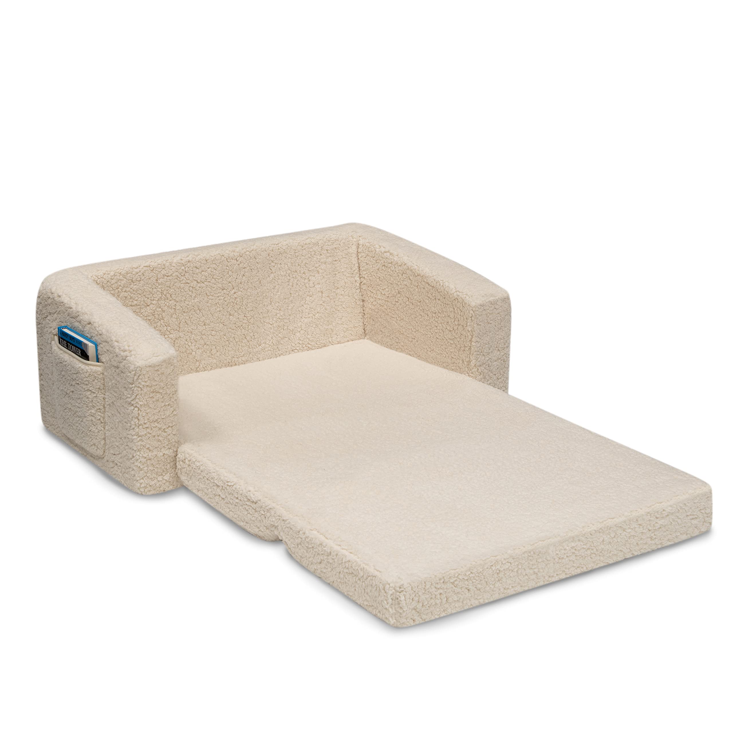 Cozee Flip-Out Sherpa 2-in-1 Convertible Sofa to Lounger for Kids, Cream