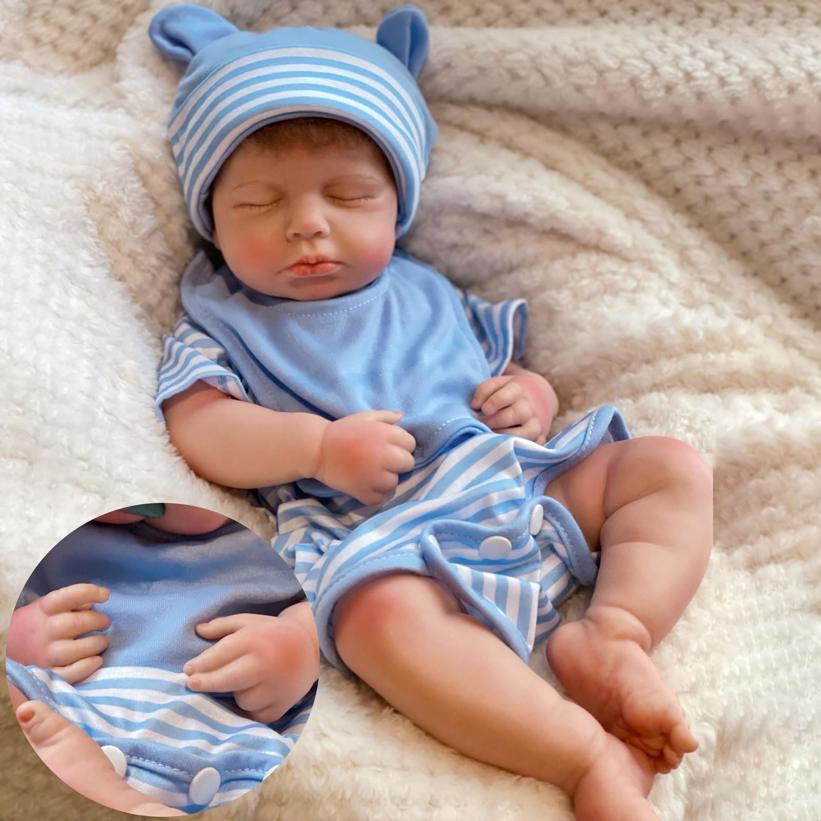 18 inch Full Body Silicone Baby Doll Boy Sleeping Baby with Open Mouth Realistic Weighted