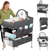 Baby Changing Table Black with Storage - Collapsible Baby Diaper