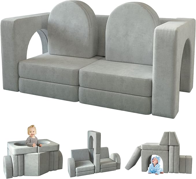 Kids Couch 10PCS, Modular Kids Play Couch for Playroom Bedroom, 10 in 1 Multifunctional