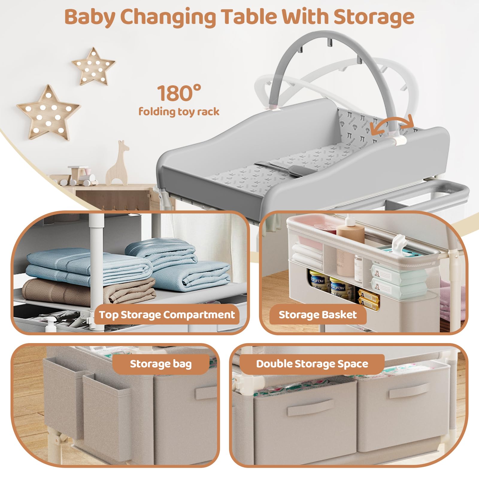 Folding Baby Changing Table with Adjustable Height
