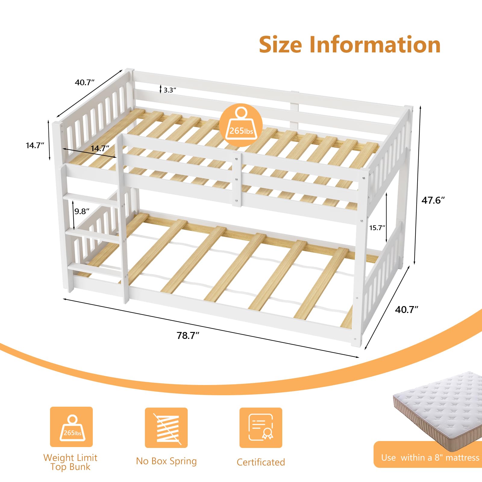 Twin Over Twin Bunk Bed with Guardrails and Ladder