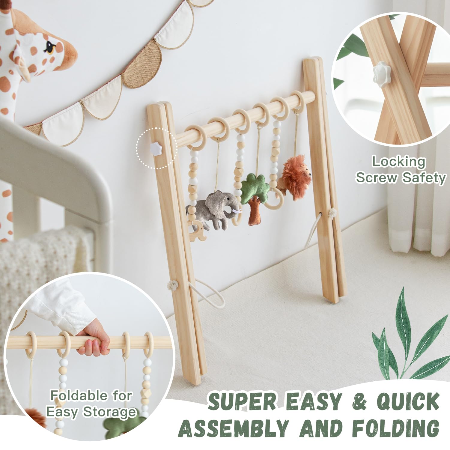 Wooden Baby Play Gym Activity Mat, Leaf Shaped Play Mat Baby Gym