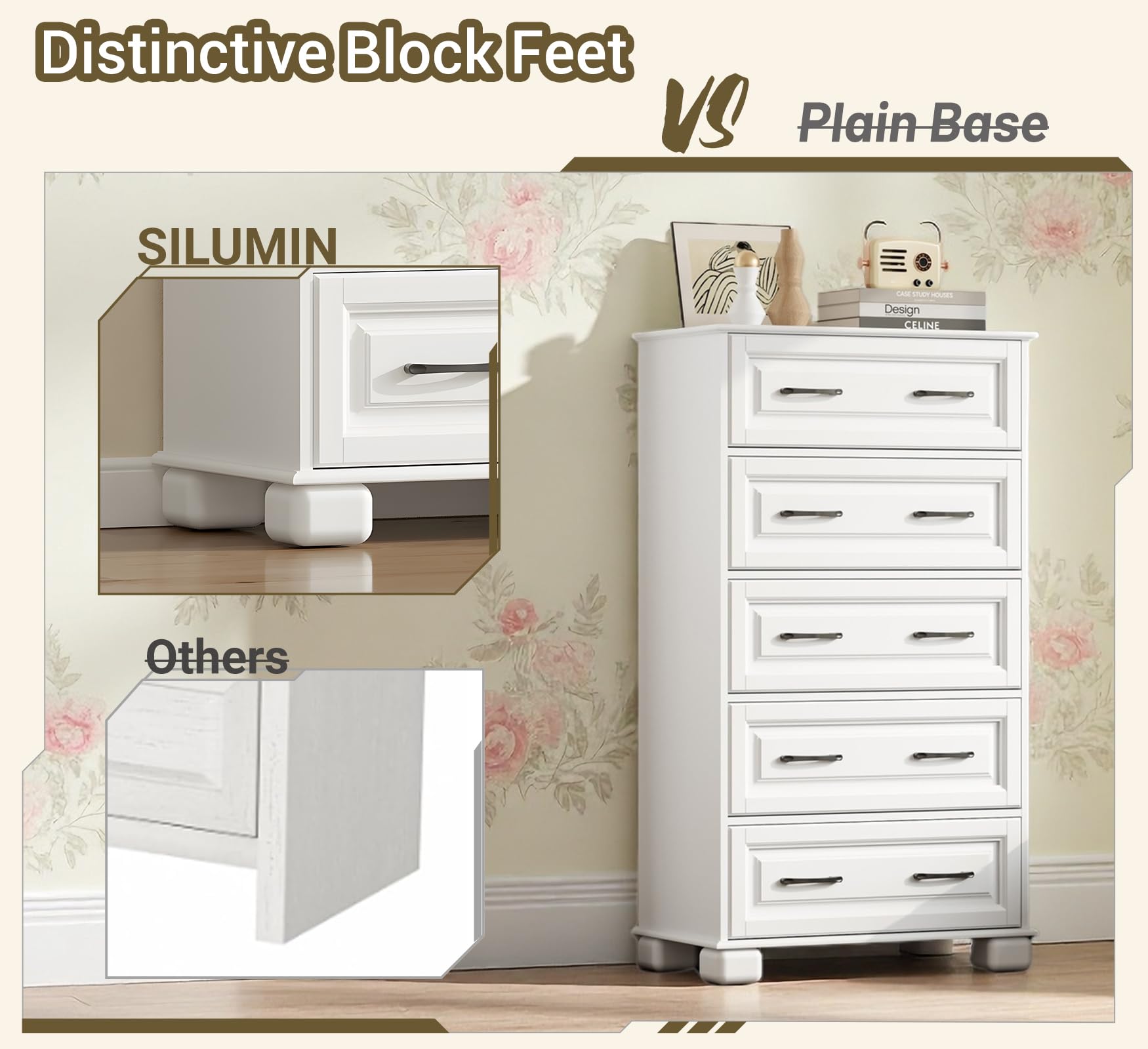 5 Drawer Wooden Dresser for Bedroom Storage