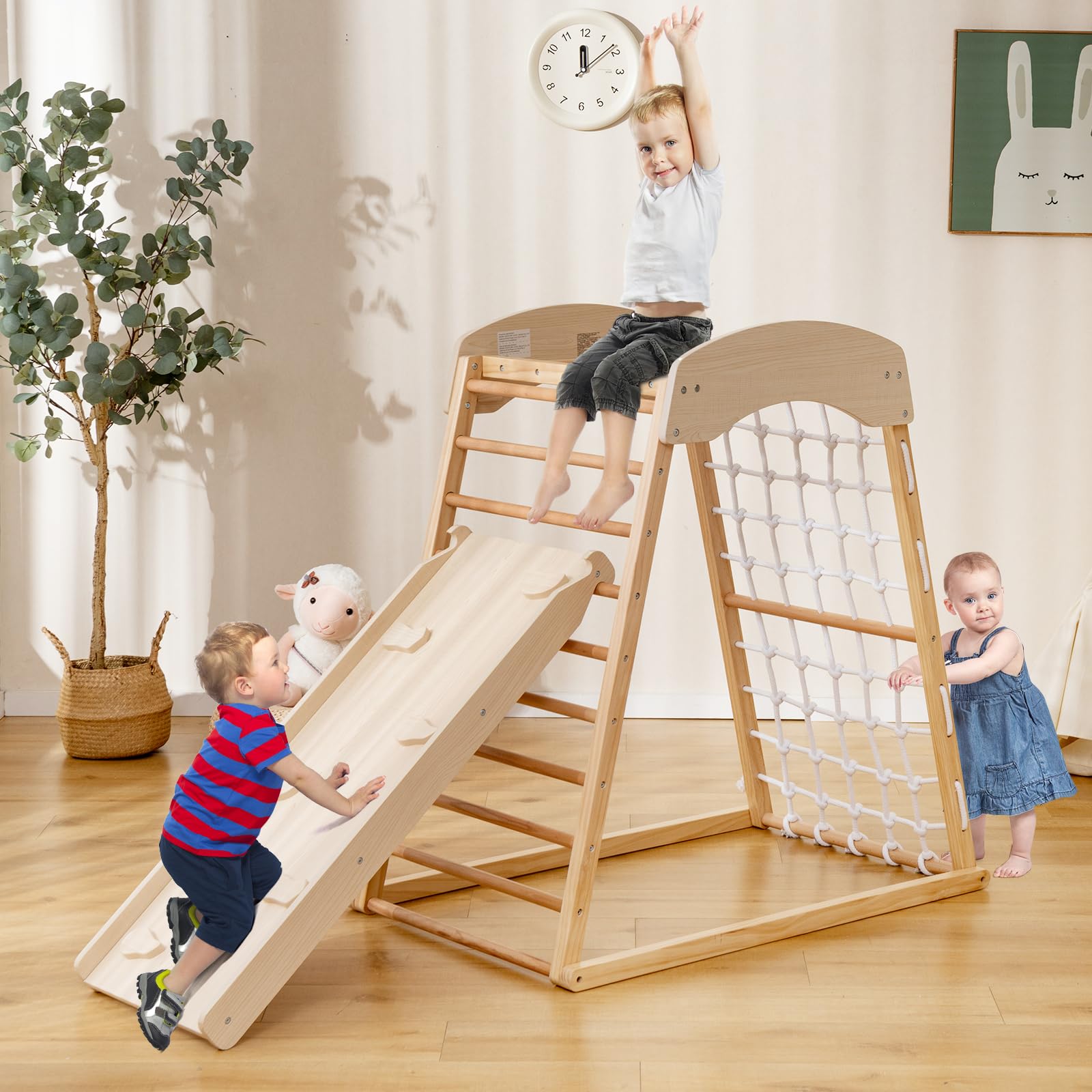 6-in-1 Indoor Wooden Climbing Gym for Toddlers