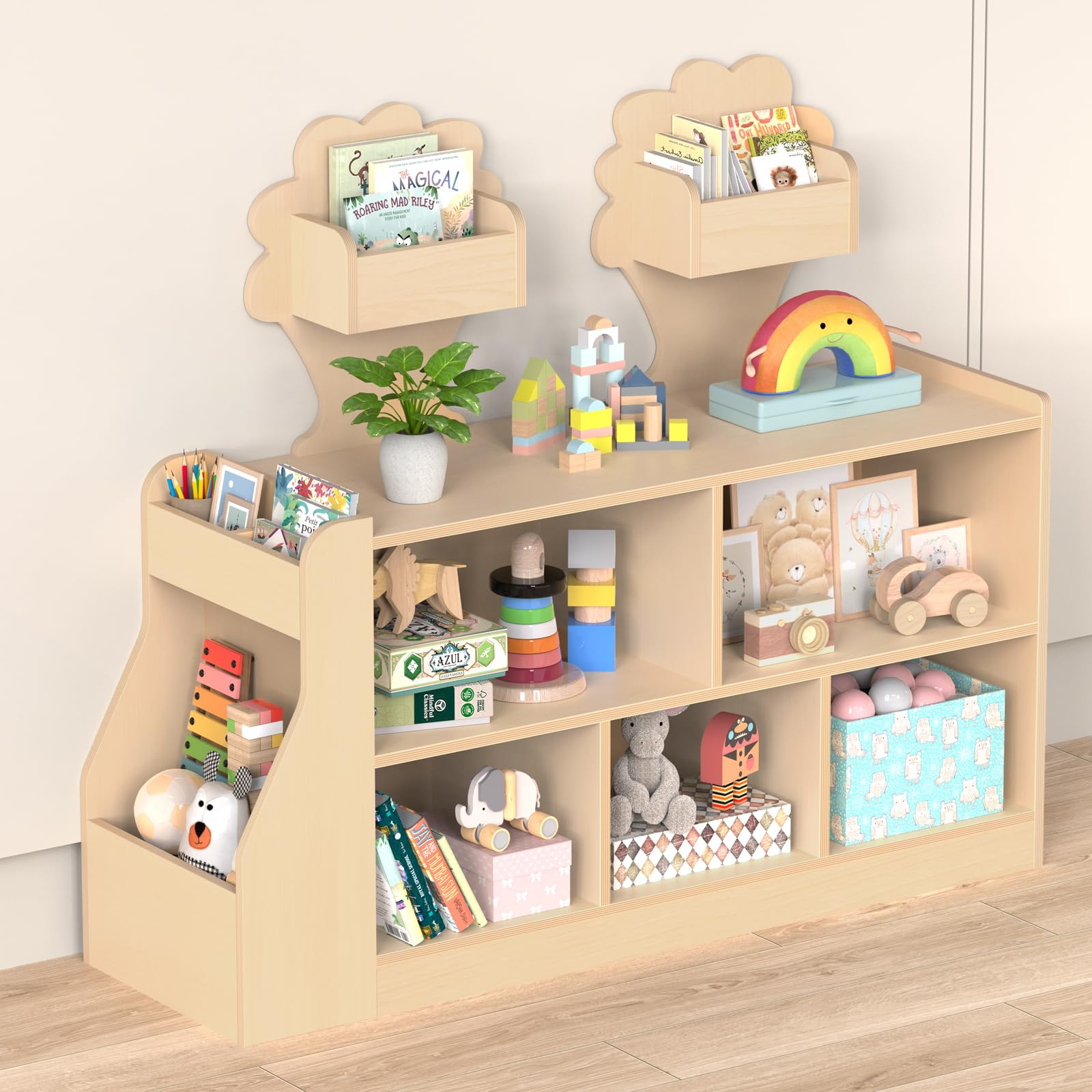 Montessori Toy Storage Shelf, Wooden Montessori Bookshelf