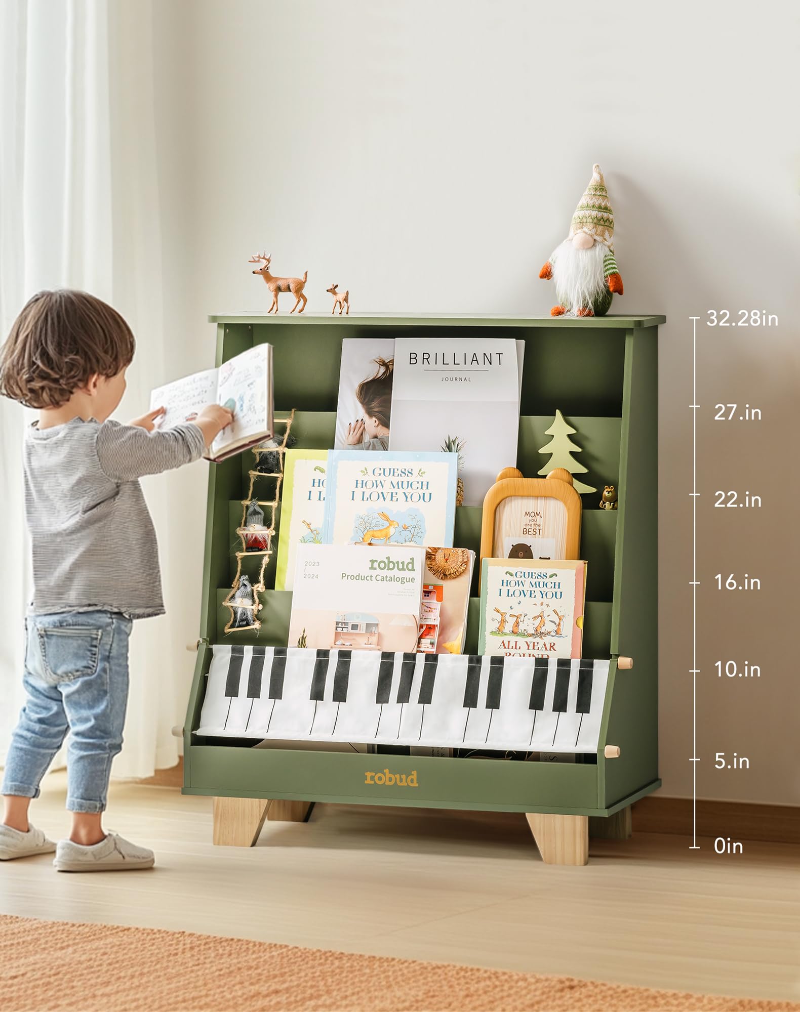5-Tier Wooden Kids Bookshelf Montessori Storage Organizer