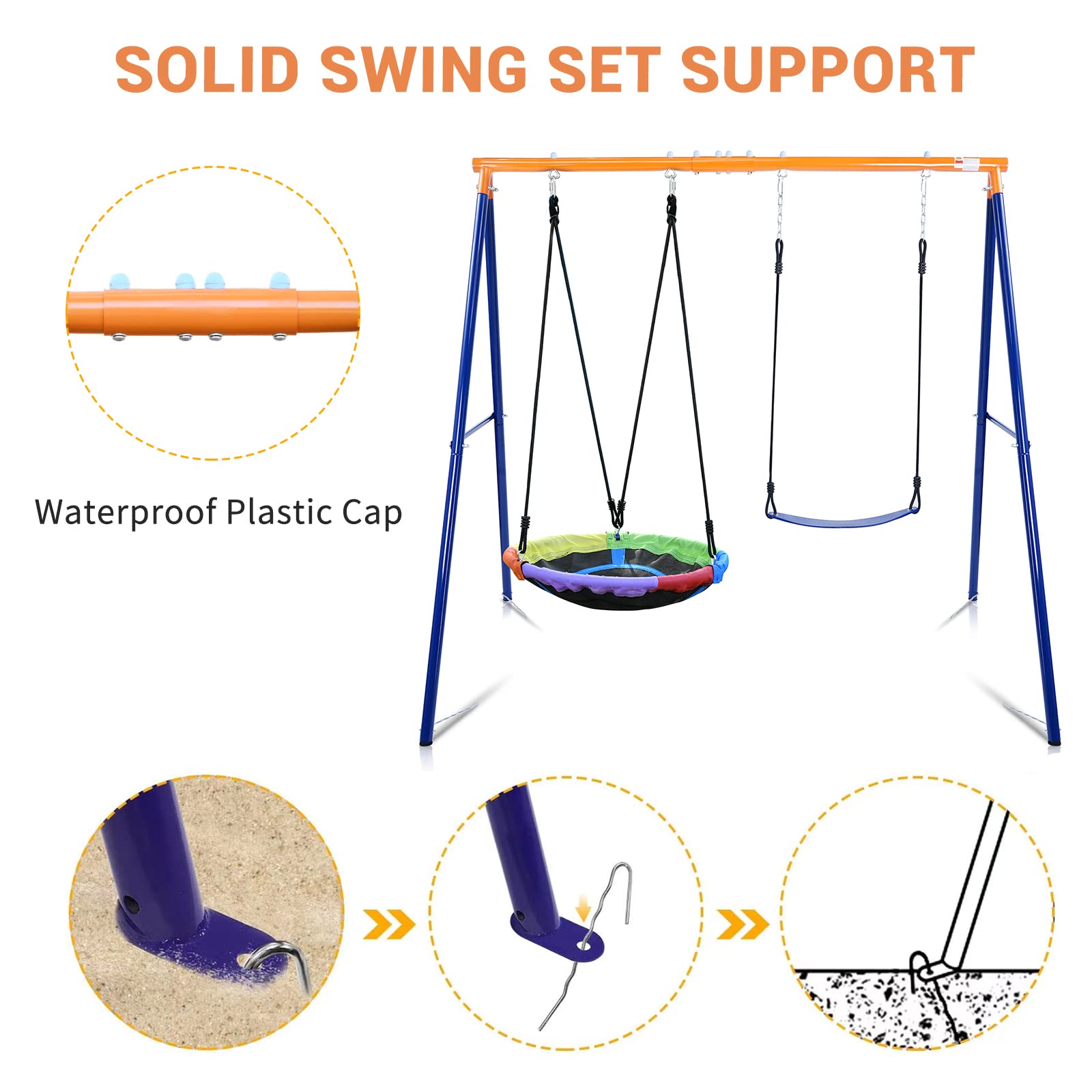 Outdoor Metal Swing Set with Saucer Seat