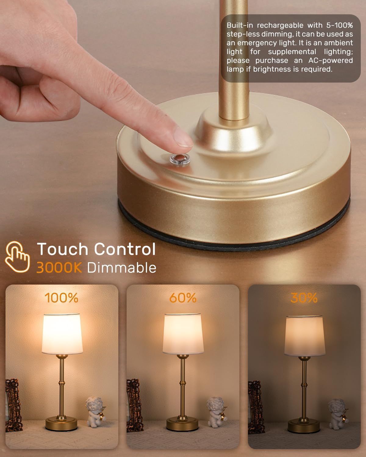 Rechargeable Cordless LED Table Lamp with Touch Control