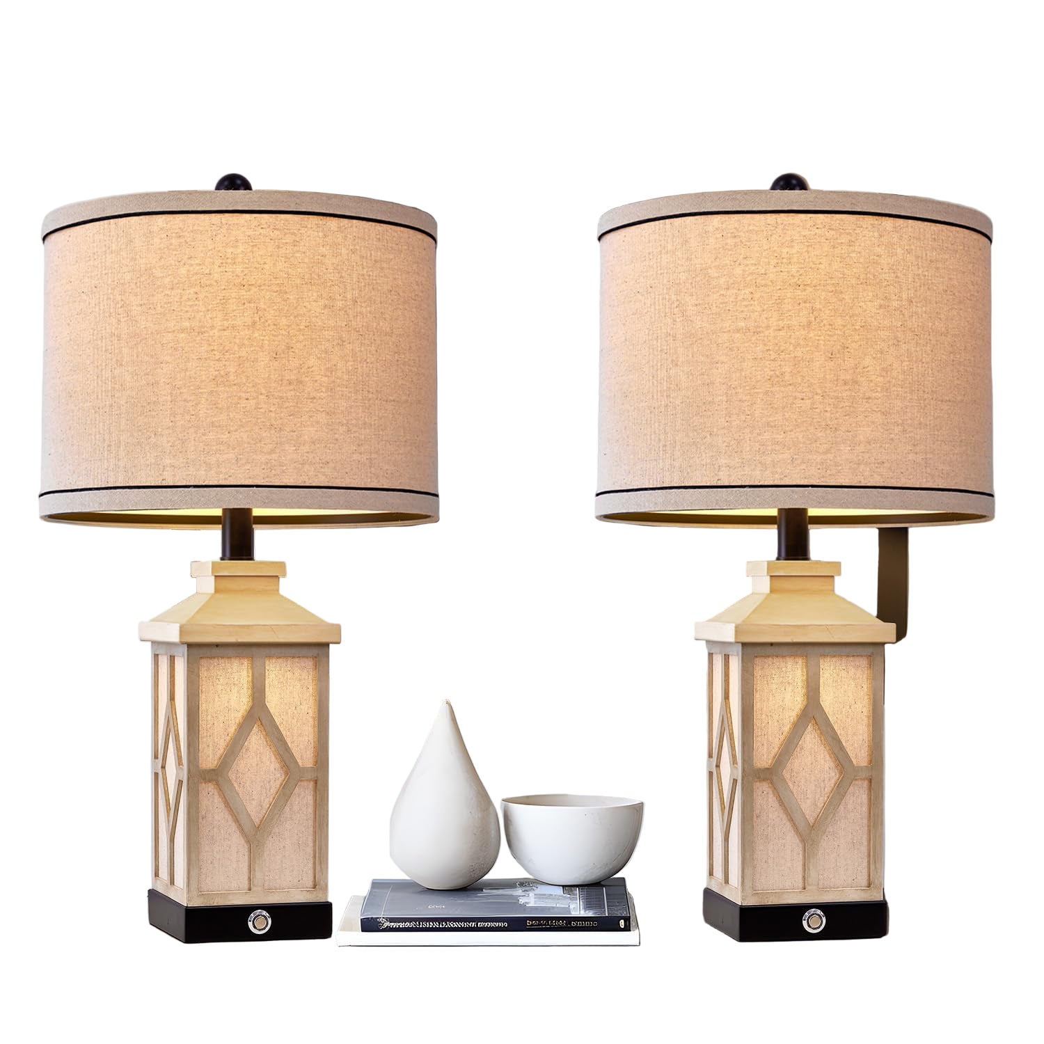 23.5" Touch Table Lamps for Living Room Set of 2 Farmhouse Bedside Lamps