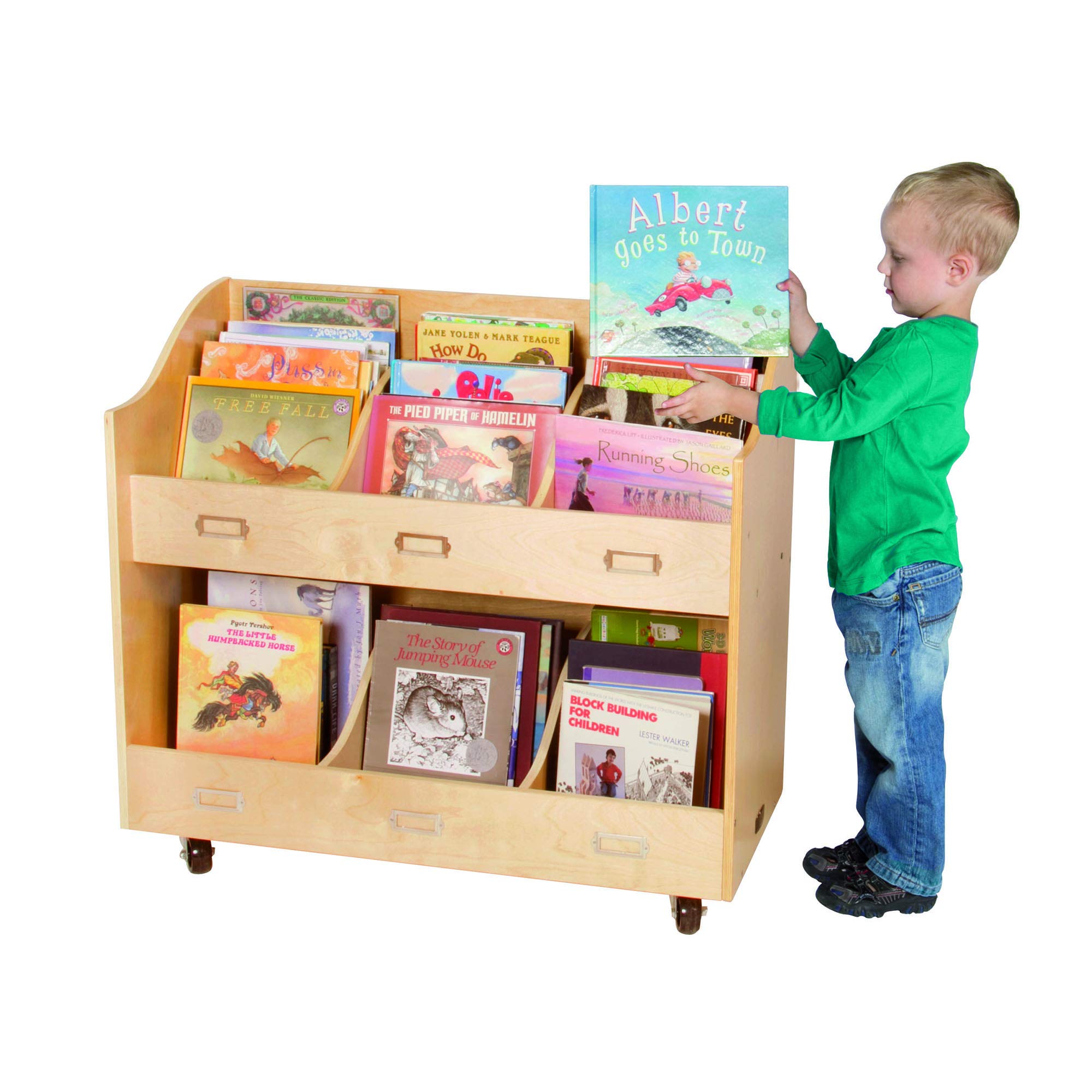 Book Organizer - Wooden Rolling Bookshelf and School Supply Cart