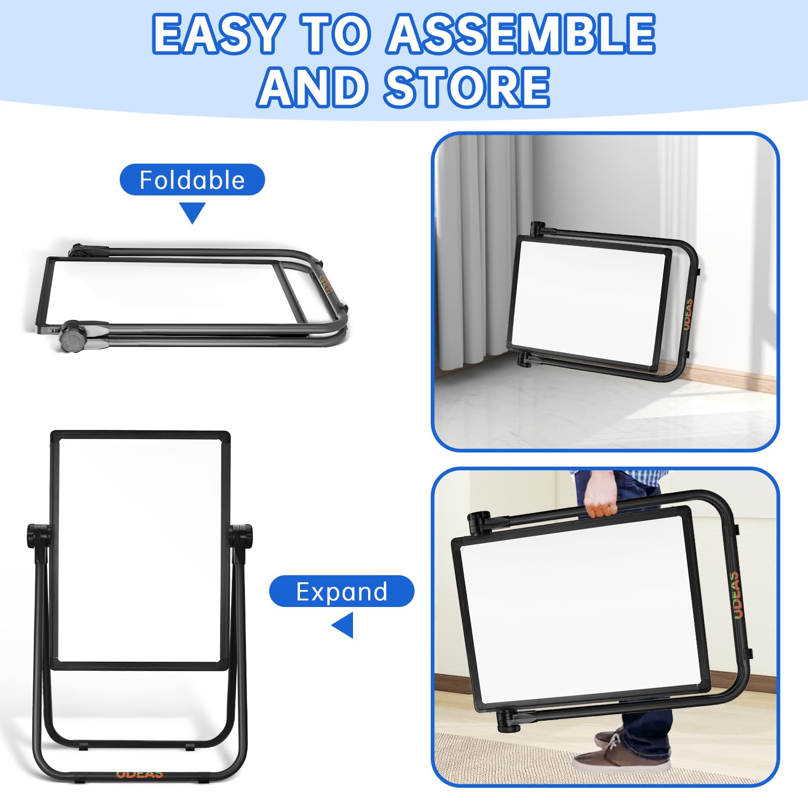 UDEAS Easel for Kids, Adjustable Standing Toddler Easel Magnetic Whiteboard & Chalkboard with 27inch-44inch Height, Double Sided 360°Rotating Kids Art Easel for Toddlers for Boys and Girls 3+