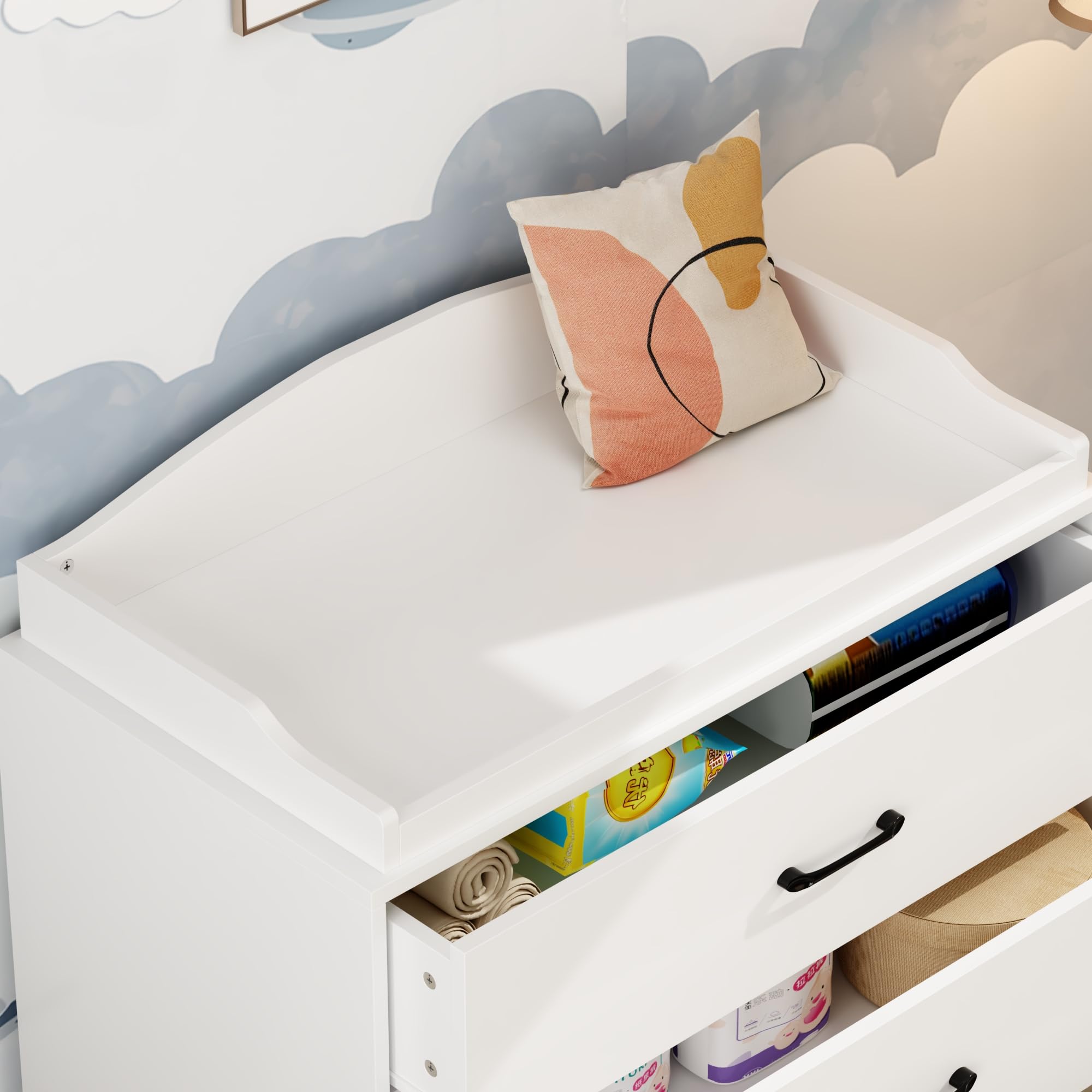 3 Drawer Nursery Dresser, Baby Dresser with Changing Topper