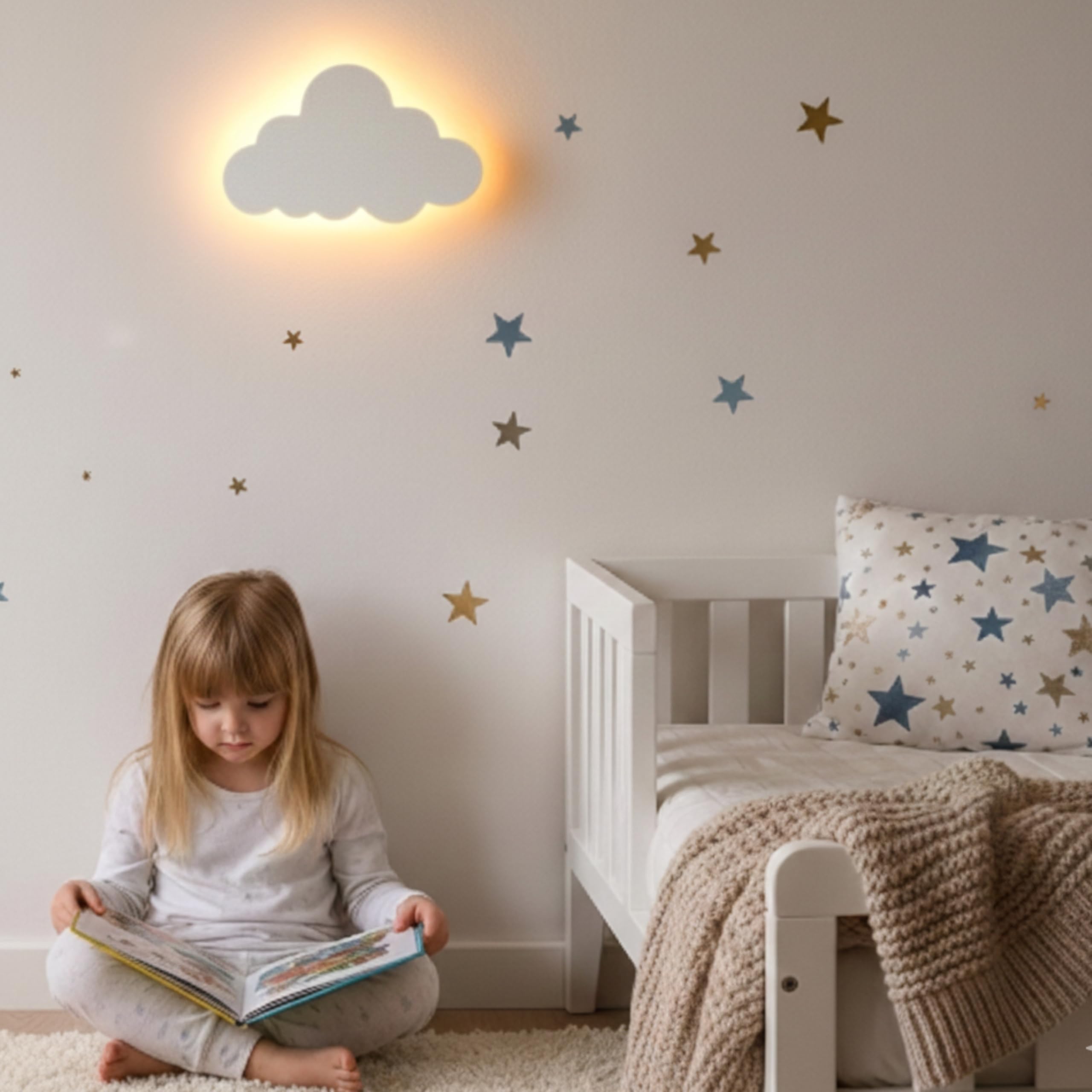 Rechargeable Cloud Night Light with Dimmable LED and Star Decals