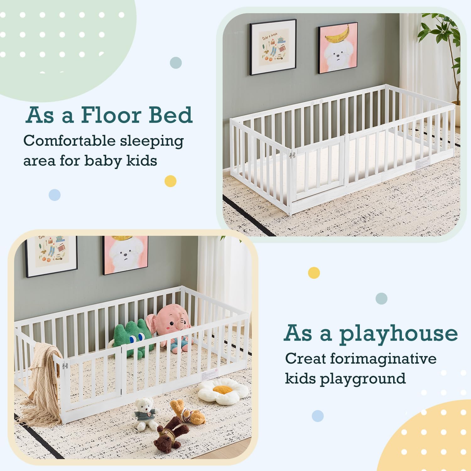 Twin Montessori Floor Bed with Safety Guardrails
