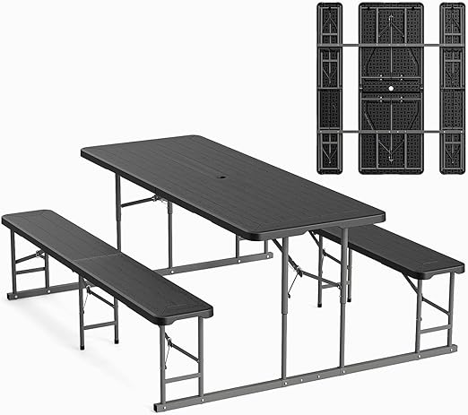 Folding Picnic Table and Bench Set, Portable Outdoor Dining Furniture for Camping