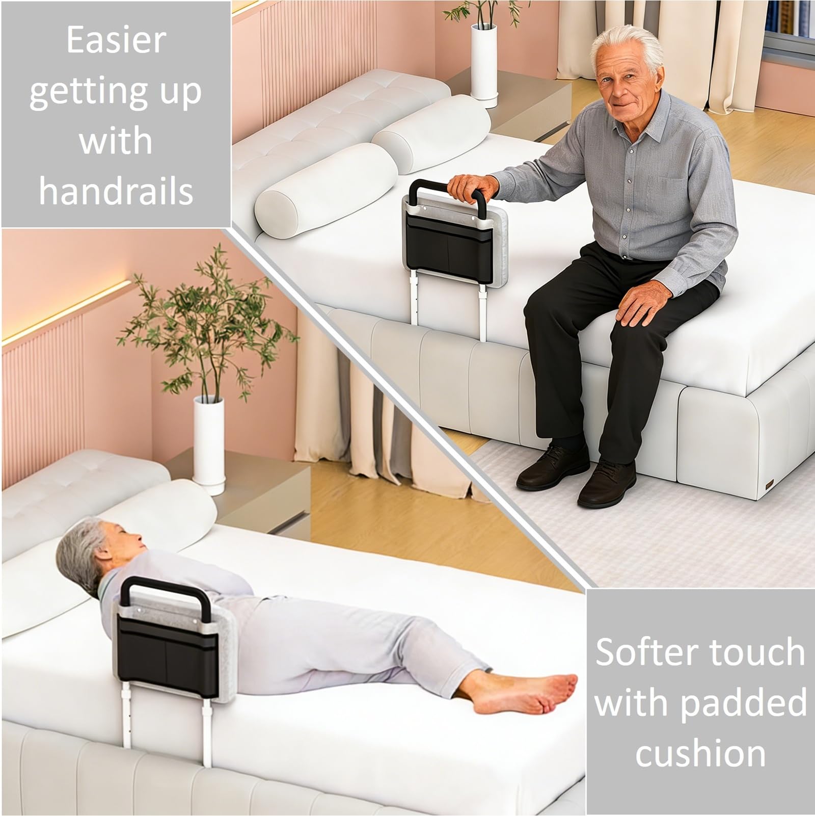 Padded Bed Rails for Elderly Adults with Storage Pocket