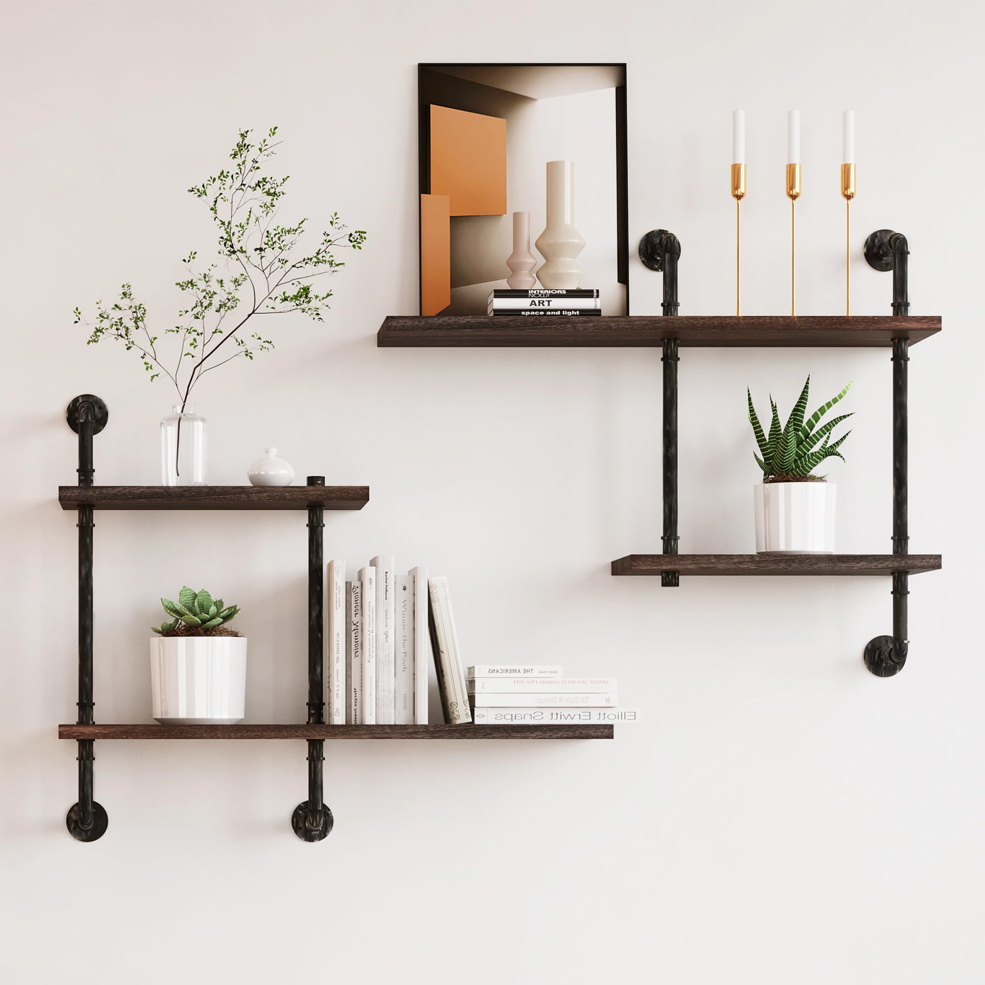 Industrial Pipe Wall Shelves 4-Tier Rustic Floating Bookshelf