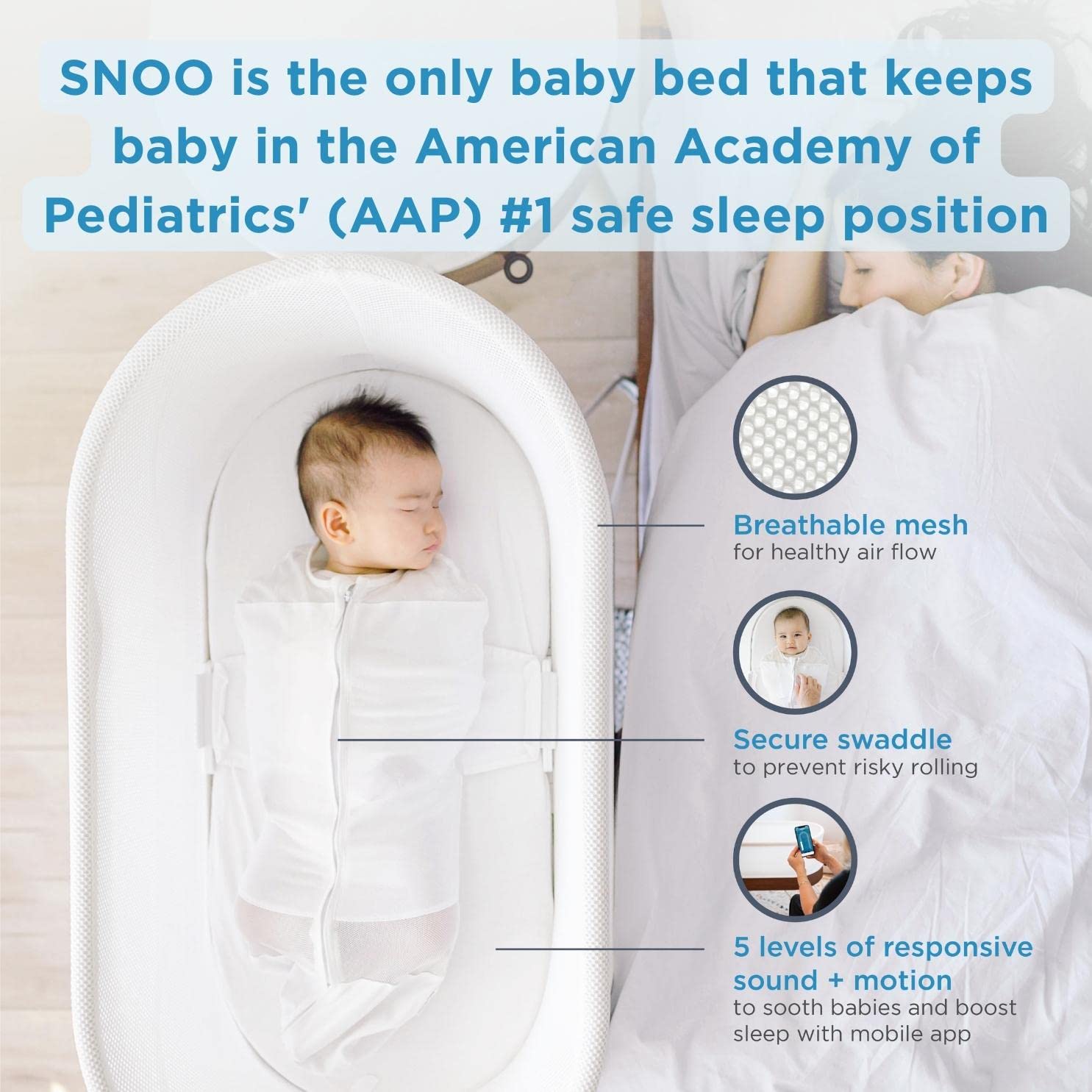 Smart Sleeper Baby Bassinet with Automatic Rocking and White Noise