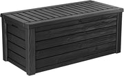 Outdoor Storage Deck Box, 150 Gallon Resin Patio Bin & Bench, Wood Grain, Brown