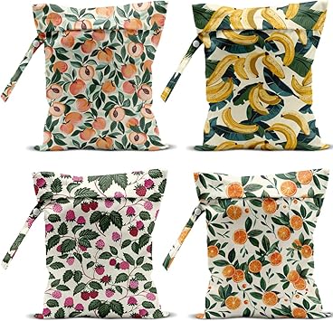 4 Pack Cute Fruit Wet Bag Waterproof Washable Reusable iaper Travel Beach Pool