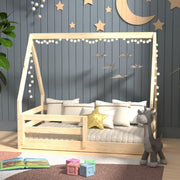 Montessori Toddler Floor Bed with Rails - Solid Pine Wood