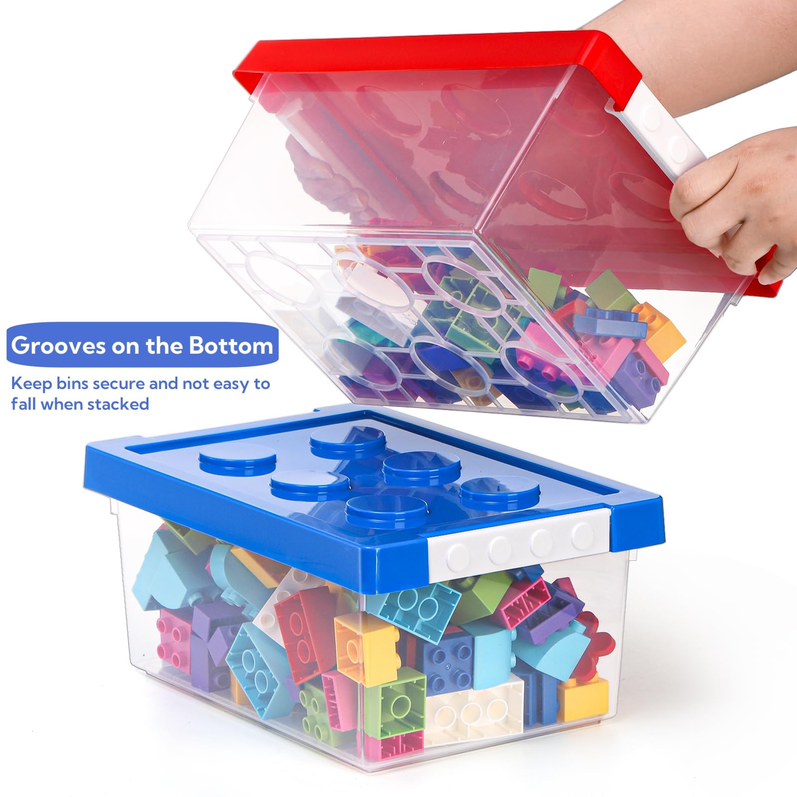 6QT Stackable Toy Storage Containers with Lids - 4 Pack Brick Shaped Organizer Bins