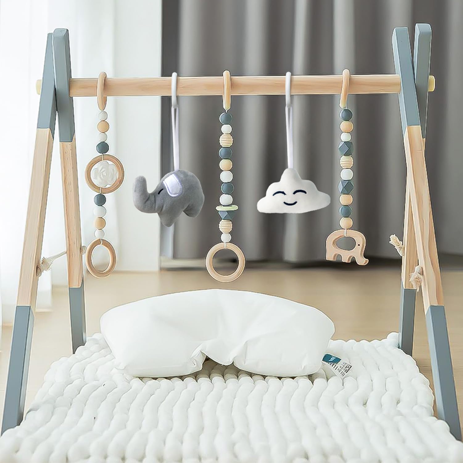 Wooden Foldable Baby Play Gym with Activity Toys