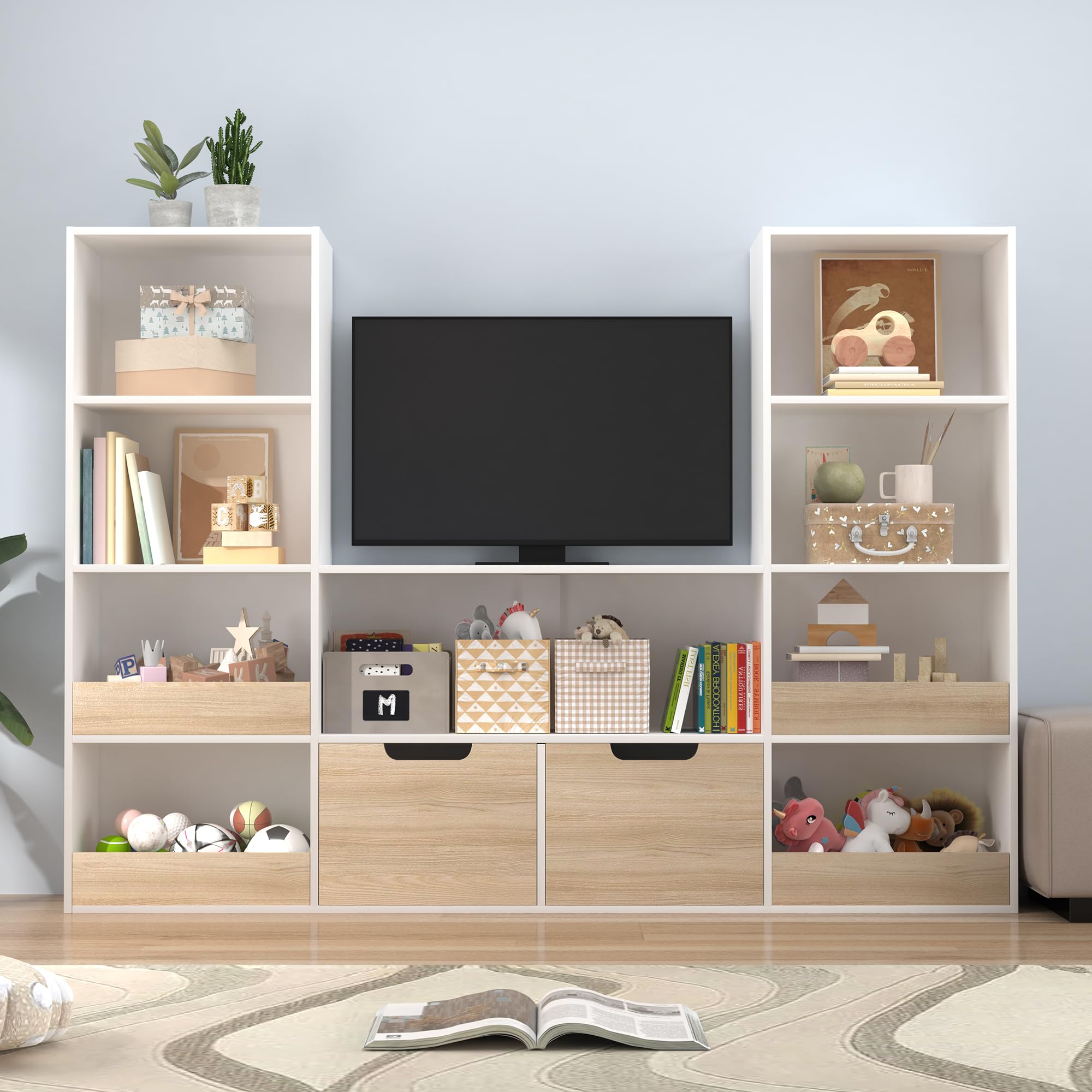 4 Tier Kids Bookshelf and Toy Storage, Castle Bookcase with Drawers, Reading Nook