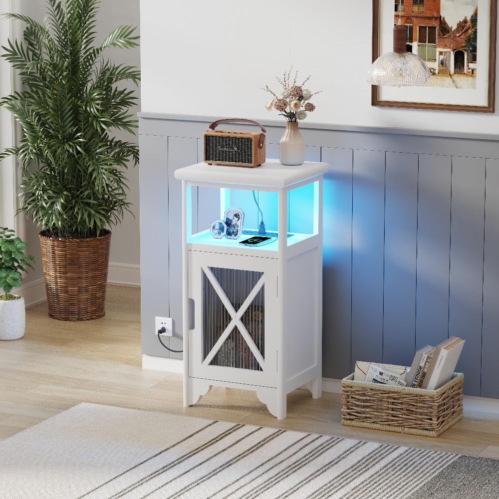 LED Nightstand with Charging Station and Storage