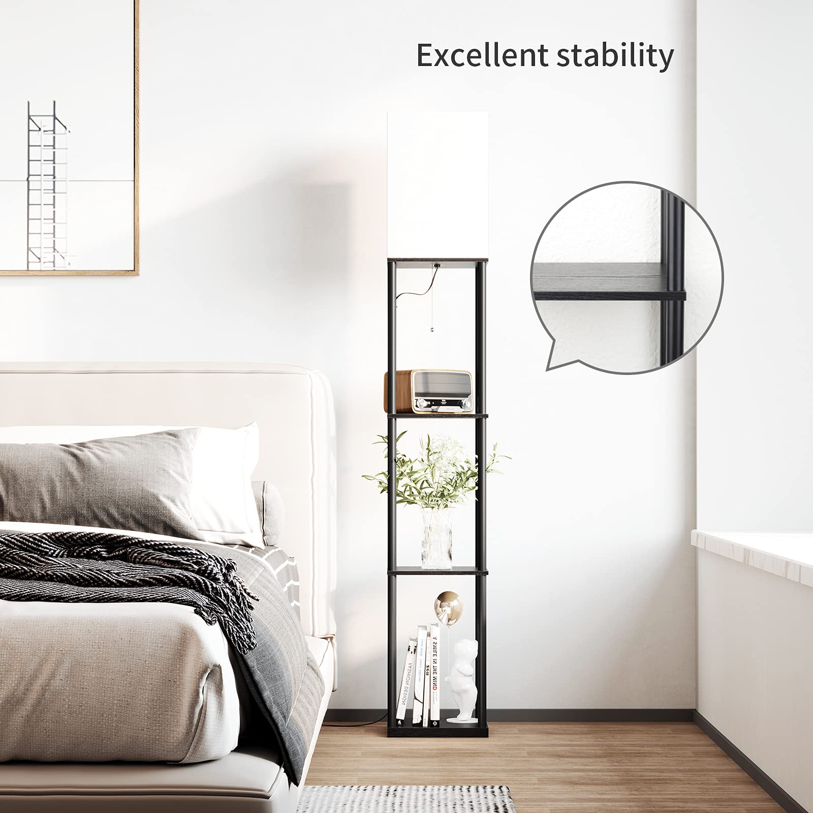 Modern Floor Lamp with Storage Shelves